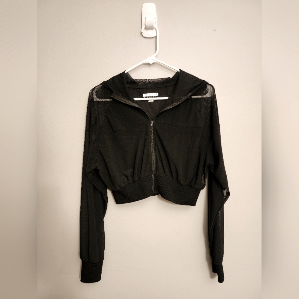 Forever 21 Black Mesh Net Zip-Up Crop Top Cropped… - image 2
